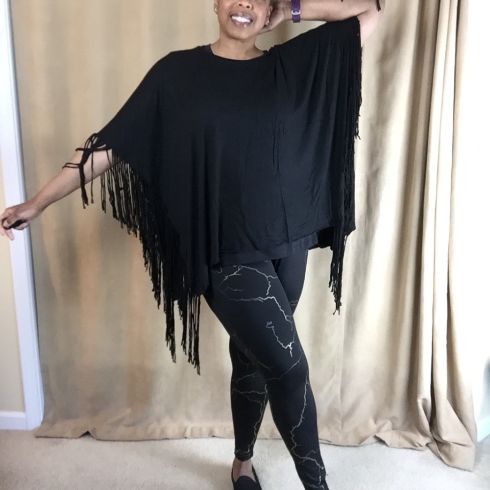 Fringe Poncho, Black, size 1X - Picture 7 of 11